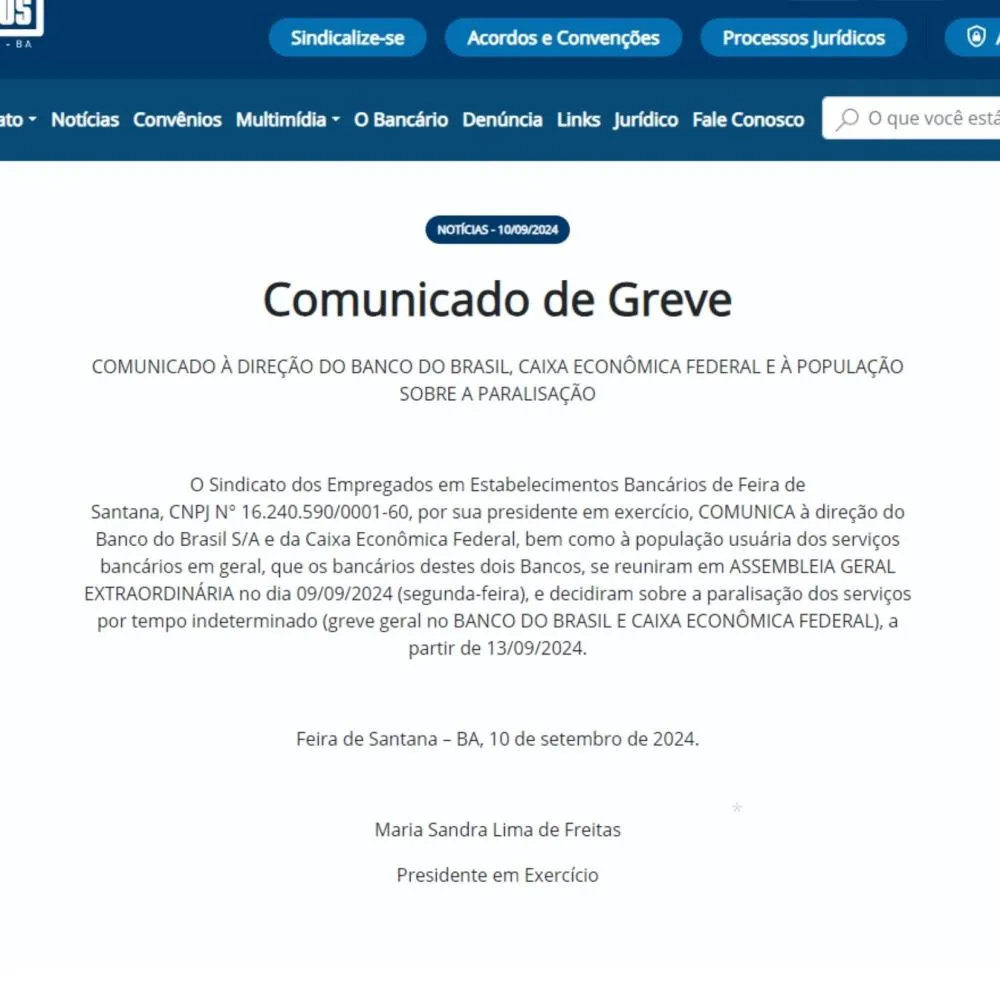 Sindicato dos Bancários anuncia greve geral no Banco do Brasil e Caixa Econômica a partir de sexta-feira